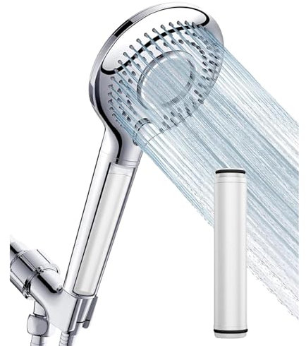 Vitasense Duschkopf mit Filter - Regendusche mit Kalkfilter, 3 Wassersparstufen, Universal Shower Head mit hoher Wasserdruck, Duschkopf filter, Chroom