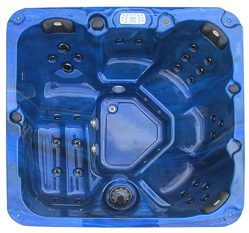 Outdoor Whirlpool Palma Blau - Mit Abdeckung - Maße 190 x 190 x 86 cm - 32 Massagedüsen, LED Beleuchtung, Radio, Lautsprecher, Bluetooth, Whirlpool SPA für 5 Personen