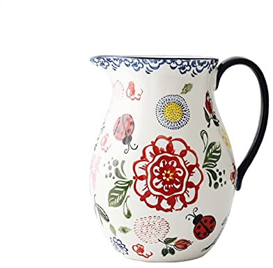 Carafe Eau Pichet en céramique peint à la main avec poignée anti-échappement Théière à grande capacité cruche haute capacité for le jus, le lait, les boissons froides ou chaudes Pichet à Thé Glacé ( C