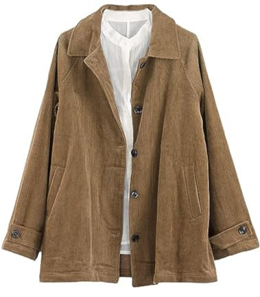 FTCayanz Women's Corduroy Winter Jackets Long Sleeve Button Down Casual Shirts with Pockets Brown-2XL
