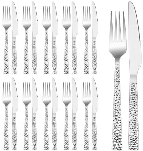 HaWare Steakbesteck für 12 Personen, 24-teilig Edelstahl Tafelmesser und -gabel, Messer und Gabel mit Hammergriff für Steak/Pizza, Spülmaschinenfest