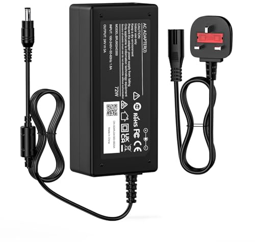 24V 3A 72W Power Supply Cable Adapter Compatible With 3D Printer,LED Strip Lights, Logitech Racing Wheel,FUJITSU Scanner,LCD Monitors,Cisco Router,Speaker Adapter Cable, UK plug,Wall Charger