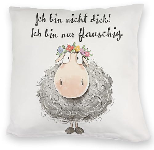 speecheese Schaf Kuschelkissen mit Spruch Nicht dick nur flauschig Schaf Kuschelkissen Spaßiger Bauerntier Cartoon Farm Witz für Garten Dick Nur extrem Flauschig
