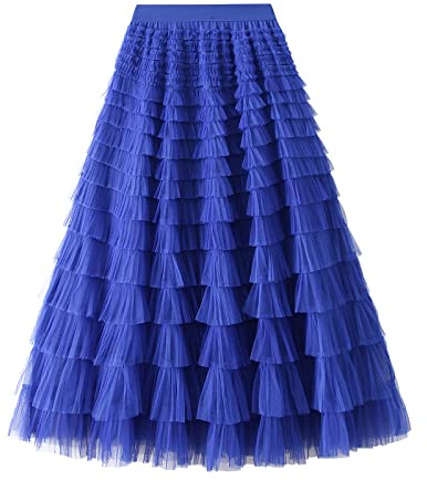 kinstell Gonne in tulle per le donne gonna a tutù lunga una linea in rete elastica in vita gonne, B-royal blu, Taglia unica
