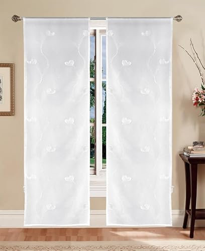 Tata Home Coppia Tende per Interni a Vetro Finestra Semitrasparenti Bianche Tende Cucina Bagno Camera Fantasia Shabby Chic 60x240 cm con Cuori Bianchi