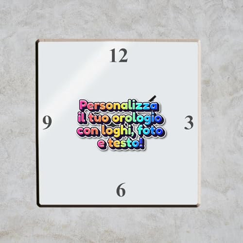 D&Vlab Orologio in Legno HDF da Parete a Muro Personalizzato con Foto Testo Dedica Logo Numeri a forma di Cerchio Cuore Quadrato per Casa Grande Moderno (Quadrato (20x20cm))