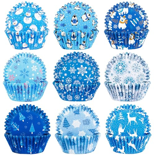 SANNIX 450 Stück Winter Muffinförmchen Weihnachten, Muffin Backform Papier, Muffinförmchen Papier, Weihnachten Pappbecher Xmas Cupcake Dekoration für Weihnachtsdekoration