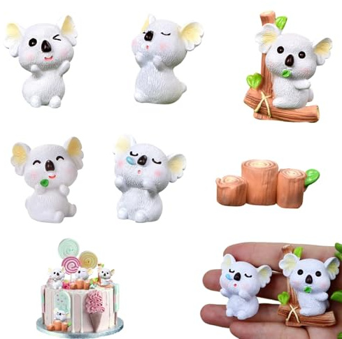 Silars Miniatur Koala Figuren Tortendeko, 7 Stücke Koala Tortenfiguren Koala Kuchen Toppers, Miniatur Koala Ornamente für Torten Dekoration, Micro Landschaft, DIY Ornamente