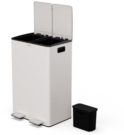 KLARSTEIN EcoVista Cubo de Basura Cocina - 60L con Compartimentos de 30L y 3L para Compostaje, Cierre Suave, Acero Inoxidable, Papelera Cocina