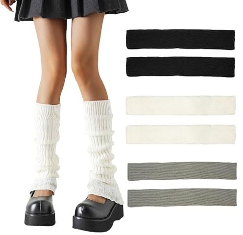 3 Pairs Knitted Leg Warmers for Women Girls, Winter Boot Cuffs Warm Knee Warmers, Lady Fashion Long Boot Cuff Knee Socks, 90s Kawaii Crochet for Ballet Dance Skating Yoga