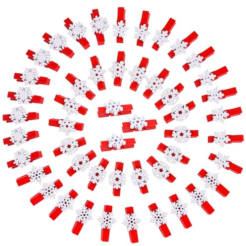 JOFONY Lot de 50 pinces à linge en bois de Noël - 3,5 cm - Pour mur photo, emballage, cadeau d'invité, décoration de Noël