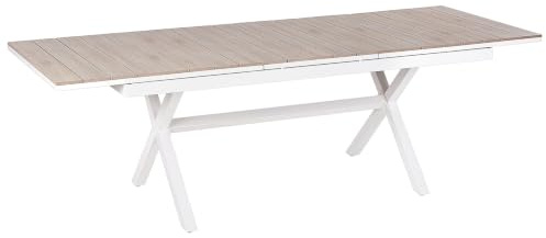 Beliani Gartentisch ausziehbar Aluminium/Kunstholz weiß 8-Sitzer 184/242 x 90 cm Fanes