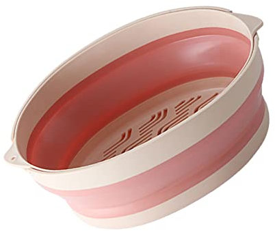 CIYODO Zweischichtiger Abtropfkorb Rosa Korb Für Küche Faltbares Waschbecken Küchensieb Aus Abflusskorb Küchenaufbewahrungskorb Küchenabflusskorb