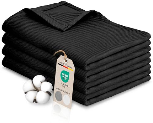 Bellphany 4er Set Premium Geschirrtücher schwarz - Küchentücher aus 100% Baumwolle, Oeko-TEX® zertifizierte Geschirrhandtücher, 45x60cm, schwarz einfarbig
