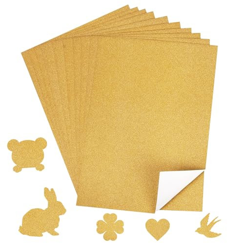 Lot de 10 feuilles de papier à paillettes pour bricolage - Format A4 - Multicolore - Papier à lettre - Doré nacré - A4 - 210 x 297 mm - 170 g - Pour cartes de vœux, scrapbooking, mariage, Noël
