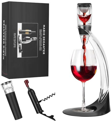 Zaxiva Set de Lujo Decantador de Vino, Decantador de Vino Aireador de Vino, Tapón al Vacío y Sacacorchos Elegante, Accesorios Disfrutar del Vino