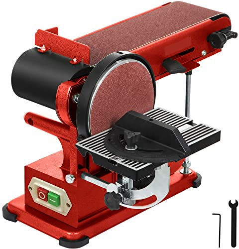 KEhtu Multifunctional Belt Sander, 350W Desktop Belt Sander 4x36 Inch and 6 Inch Disc with Built-in Dust Protection Port, Main Table 0-90° Adjustable, Sub Table 0-45° Adjustable, 1400 R/min