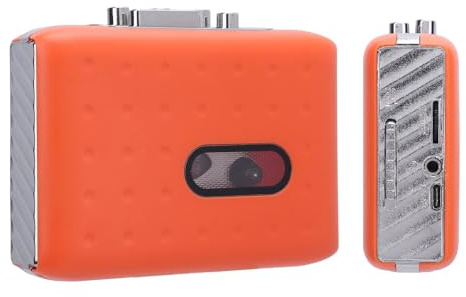 Kassetten-zu-Digital-Konverter, Orange Kassettenspieler mit Integriertem Mikrofon und Lautsprecher, USB-Kassetten-zu-MP3-Konverter mit 3,5-mm-Buchse, Rückwärtsaufnahme