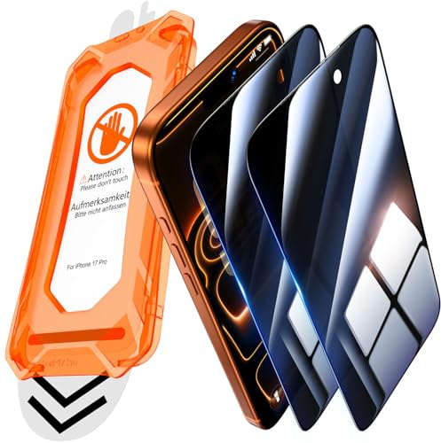 UniqueMe per iPhone 17 Pro Vetro Temperato Anti Spia - 2 Pezzi | Anti Spia Protettiva per iPhone 17 Pro, Strumento di Installazione Automatica, Resistente ai Graffi e Agli Urti