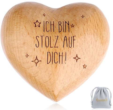 QINJIEJIE Handschmeichler Holzherz Kleine Geschenke Mutmacher Holz Herz - Ich Bin stolz auf Dich! - Frau Glücksbringer Mutmacher Kinder Aufmunterung Geschenke
