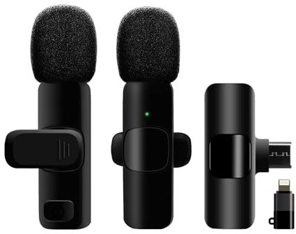 2 Pack Wireless Lavalier Microphone for iPhone Android, USB-C Lightning | Smart noise reduction, 65ft range and 7-hour battery support clear dual-person recording for vlogs, interviews and podcasts.