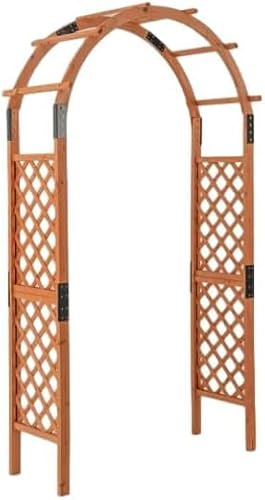 GOPLUS Arco de Jardín de Madera 235 cm, Enrejado de Madera Maciza con Arco Superior y Enrejado Lateral, Robusta Valla de Celosía, Pérgola Decorativa para Plantas para Patio, Césped, Boda