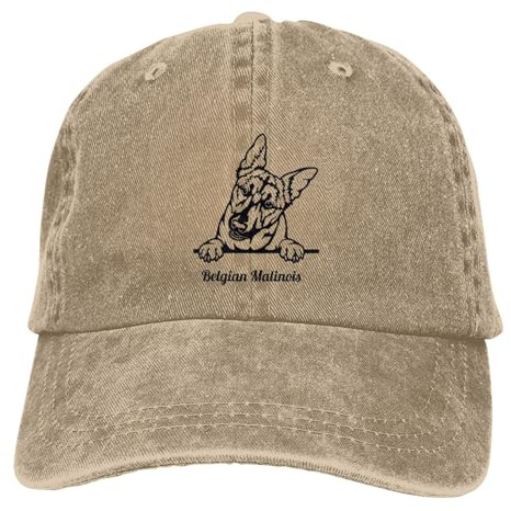 Schirmmütze Aussehen des Belgischen Malinois-Hundes Laufkappe Retro Denim Baseball Cap Uv Schutz Sandwich Hüt Für Angeln Wandern Frühjahr