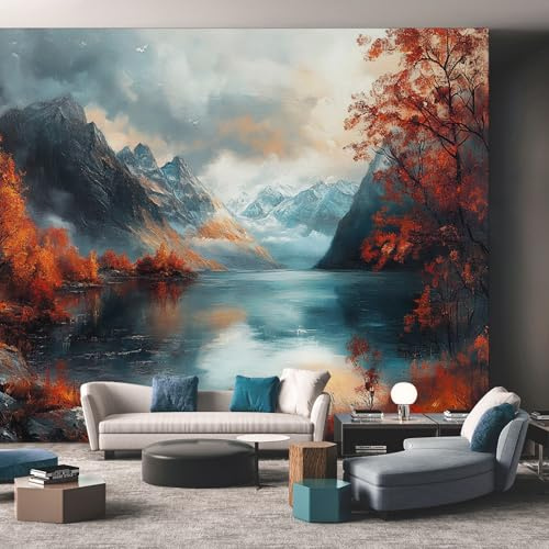 Generisch Fototapete Vlies Tapete Berge Wald Seen Fototapeten Vliestapete Tapeten Moderne Wandtapete, Wohnzimmer, Flur, TV Hintergrund Wandtapete Poster Bilder Wand Deko, 300 x 210cm (B×H) pvnhy61