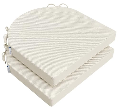 PRIMEPATIO Juego de 2 cojines de asiento para silla de comedor, cojines de asiento de patio con lazos para jardín y cocina, cómodo cojín de espuma en forma de U para interiores y exteriores, 40 x 40