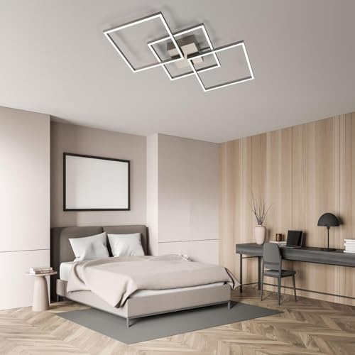 IMPTS LED Deckenlampe Dimmbar Deckenleuchte Wohnzimmer 34W Fernbedienung | Wohnzimmerlampe mit Memory Funktion, Eckig Deckenbeleuchtung Matt-Nickel aus Metall für Schlafzimmer Flur Küche Balkon