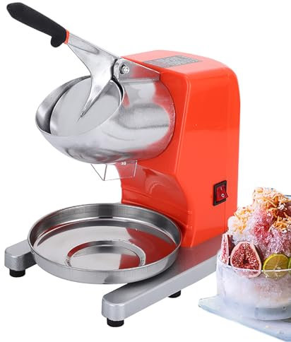 CHANGLKJ Tritaghiaccio Elettrico, Macchina per Ghiaccio Tritato, Macchina per Granita in Acciaio Inox con Doppie Lame in Acciaio Inox E Contenitore, capacità di 85 kg/Ora E Sistema Anti-spruzzo