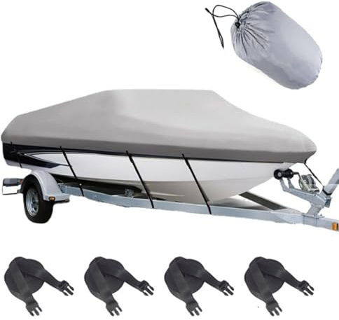 Funda para Barco,Resistente 420D De Grado Marino-Accesorios Barco,518–579 cm,Tela Oxford Impermeable con Protección UV,Casco En v Runabout Jumbo Boat Speedboat Fishing Ski Boat(17-19 FT,Gray)