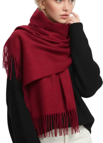 PFLife Bufanda de Lana para Mujer 200×70cm Tacto Cachemira Invierno Grande Suave Caliente Regalo con Caja Chal y Manta Elegante (Burdeos)