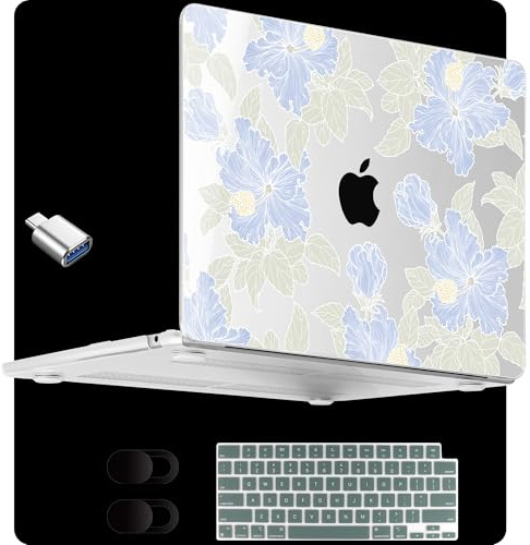 MEEgoodo Schutzhülle für MacBook Air 15 Zoll (M4/M3/M2) 2025 2024 2023, Cover Fit Modell (A3241/A3114/A2941) für 15,3 Zoll Laptop, transparente Schale mit Tastatur und Webcam-Abdeckung, elegante