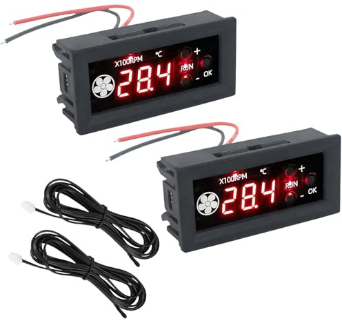 2 Stück DC 12V 4-Draht Lüfter Drehzahlregler, Geschwindigkeitsregler für Motor, PWM Lüftertemperaturregler mit Digitale, Anzeige und Temperatur, Drehzahl, Start/Stopp-Schalter für 3A Lüfter PWM 25KHz