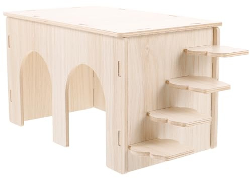 Veemoon Kleintierhaus aus Robustem Holz mit Doppel Eingang und Rampe Stabiles Nagerversteck für Hamster Meerschweinchen und Kleine Haustiere Dekoratives Wohnhäuschen für Innenkäfige