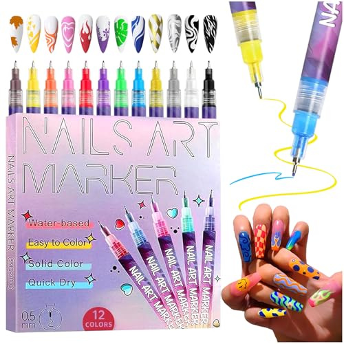 12 Farben 3D Nagellack Stift Set,DIY Linie Nagelkunst Graffiti,Nagelspitze Nail Art Beauty Schmücken,Maniküre Werkzeuge,Nagellackstifte Nageldesign für Weihnachten Nagelkunststifte