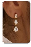 HANLI 14K Gold Plated Cubic Zirconia Dangle Earrings for Women - Crystal Long Bridal Drop Hypoallergenic Earrings CZ Simulated Diamond Wedding Jewellery for Brides Bridesmaid