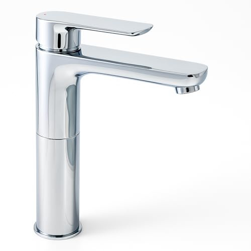 Elion - Miscelatore monocomando cromato per lavabo, moderno, struttura in ottone resistente, comando a leva singola liscia