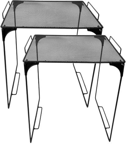 BESTonZON Étagère de Casier Pliable en Métal Noir 2 Pièces, Organisateur sous Évier Empilable, Support Robuste en Fer, Rangement la Cuisine et Placard, pour Maison et Bureau
