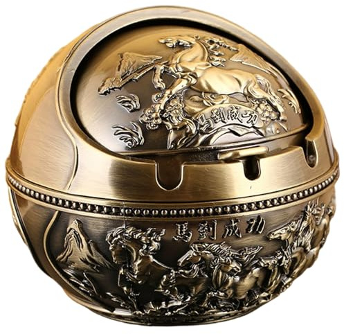 Ashtray with Lid, Decorative Ash Trays with Lid Vintage Metal Cool Ashtrays Portable Windproof Ashtray for Home Car Office Outside, Cool Ashtrays