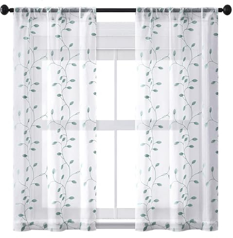 LONGCAO Tenda Doppio Velo Tende 75 x 110 cm Tende Camera da Letto Trasparente con Effetto Lino Curtains Soggiorno Cameretta Bambini per Camera da Letto, Soggiorno, Finestra, Blu