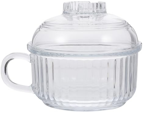 BESTYASH Ciotola di Vetro con Coperchio Resistente al Calore, Manico Ergonomico e Design Antiscivolo, Contenitore per Noodles, Zuppe e Riso, Stoviglie per Uso Domestico