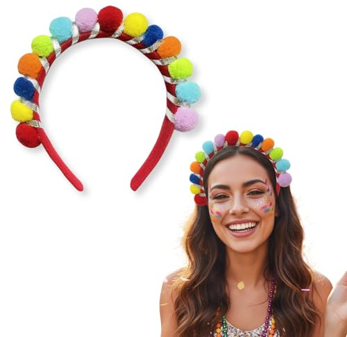 TARGONIX Regenbogen Haarreif mit Dekokugeln, flexibler Haarreifen Konfetti für Damen und Kinder, Haarreif Karneval für Party Fasching und Kostüm Zuhause