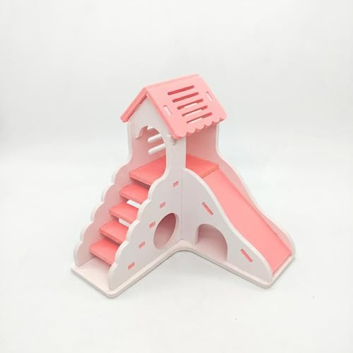 Casa de hámster con escalera tobogán, centro de actividades, escondite, juguete, rosa | Hámster - Accesorio para jaula de hámster, casa de escalada y juego para hámsters, hámsters enanos y ratones