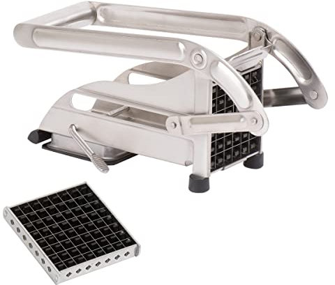 Tellier LOUIS Cortador de patatas fritas en acero inoxidable sobre ventosa - 2 cuchillas - - 10 mm y 8 mm - Cortador de verduras, accesorios para patatas fritas caseras