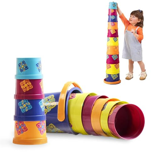 B. Toys – 10 Stapelbecher Baby – buntes Stapelspiel – Kinderzimmer, Badespielzeug, Gartenspielzeug – Stapelspielzeug – Baby Spielzeug ab 18 Monaten – Bazillion Buckets