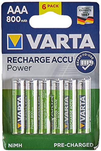 VARTA Batterien AAA, wiederaufladbar, 6 Stück, Recharge Accu Power, Akku, 800 mAh Ni-Mh, ohne Memory Effekt, vorgeladen, sofort einsatzbereit