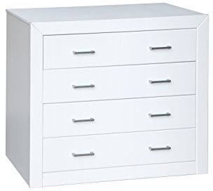 Moblit Cómoda de Cuatro Cajones Fabricada en Madera de Pino Macizo y MDF Color Blanco Lacado Serie Kalpe Medidas (80x95x40) cm (altoxanchoxfondo), Robusta y Resistente