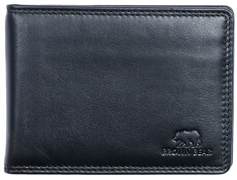 BROWN BEAR Dollarclip Geldbörse Herren mit Münzfach | Leder Schwarz | RFID-Schutz | Echtleder Portemonnaie mit Geldklammer | Geldbeutel BB Design 1018 BK